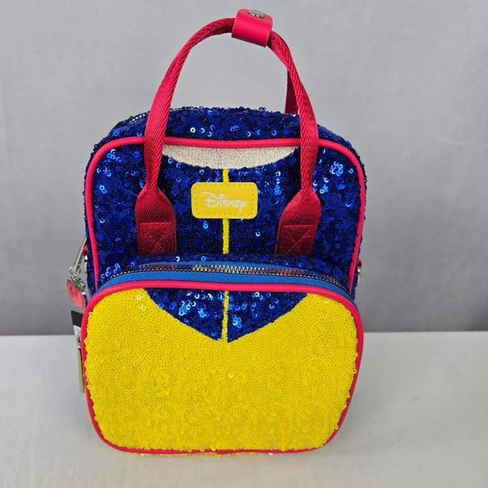 Disney Snow White Sequin Mini Backpack Bag‎ Blue Yellow Red Apple Charm NWT BD